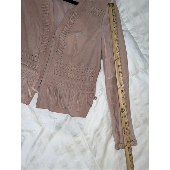 WHITE HOUSE BLACK MARKET WHBM Fringe Leather Suede Jacket Small Light Pink Boho - Picture 13 of 16
